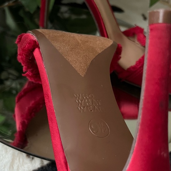 Who What Wear Scarlet Satin Fringe Heels - Picture 5 of 8